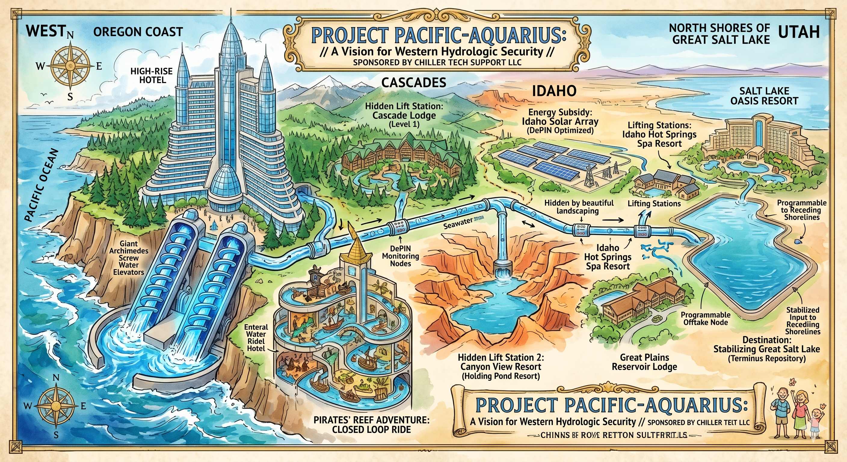 Pacific Aquarius western water system map concept
