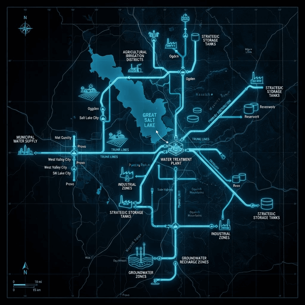 Concept illustration of a regional water delivery network from the Great Salt Lake